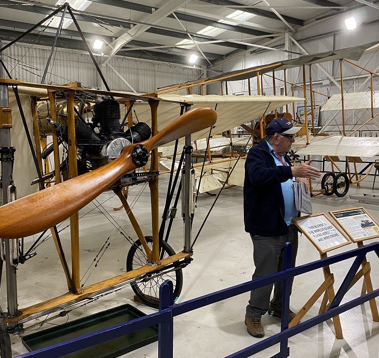 Image of Tour Guide and Bleriot aircraft at Shuttleworth