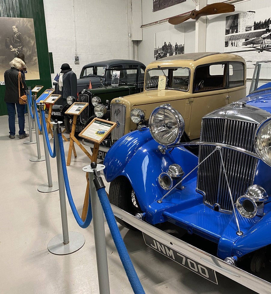 Image of Vicky Watson looking at vintage cars at Shuttleworth