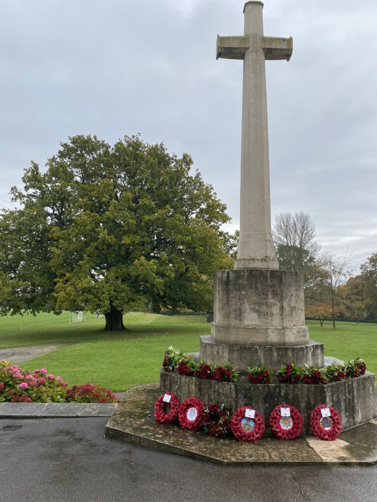 Image of Cross of Remembrance showing wreaths.