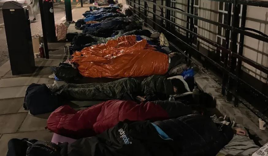 Image of people sleeping out for charity.