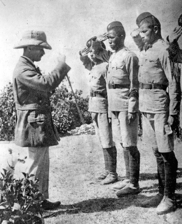 Captain Barry Hartwell with some of his regiment