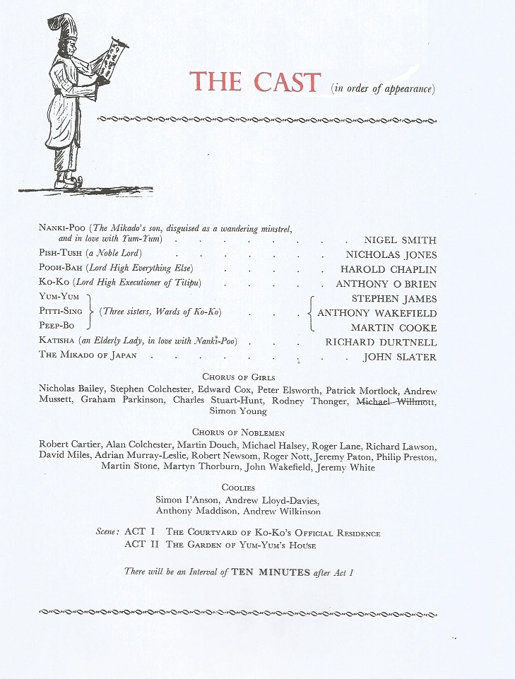 Haileybury Mikado Programme from 1964 Cast