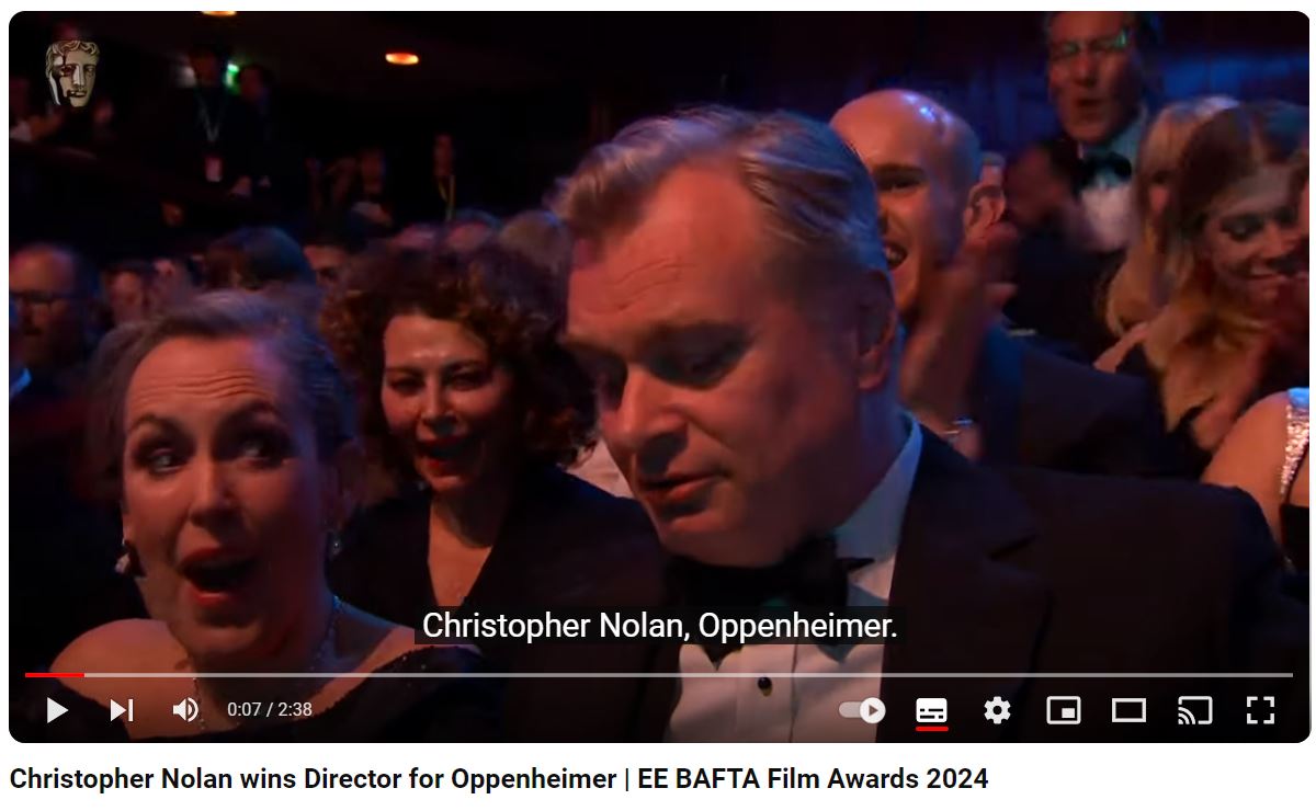 Christopher Nolan being awarded the BAFTA for Oppenheimer